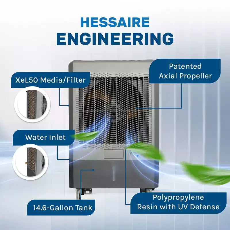 Hessaire MC61M Refroidisseur d'air évaporatif portable pour intérieur/extérieur, 148 m²