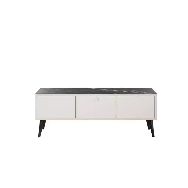 Mueble de TV de Mármol Blanco y Negro de 55" con Almacenamiento, Estilo Moderno de Mediados de Siglo