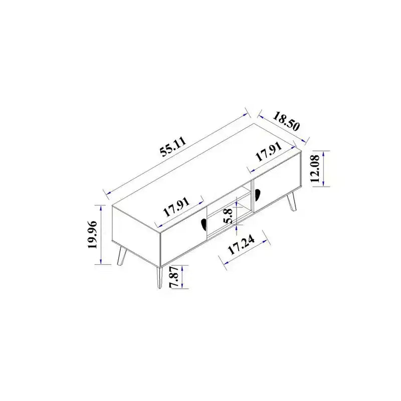 Mueble de TV de Mármol Blanco y Negro de 55" con Almacenamiento, Estilo Moderno de Mediados de Siglo