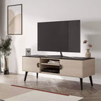Mueble de TV de Mármol Blanco y Negro de 55" con Almacenamiento, Estilo Moderno de Mediados de Siglo