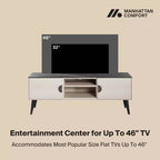 Mueble de TV de Mármol Blanco y Negro de 55" con Almacenamiento, Estilo Moderno de Mediados de Siglo