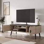 Mueble de TV de Mármol Blanco y Negro de 55" con Almacenamiento, Estilo Moderno de Mediados de Siglo