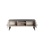 Mueble de TV de Mármol Blanco y Negro de 55" con Almacenamiento, Estilo Moderno de Mediados de Siglo