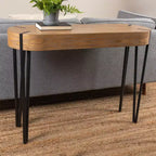 Mesa de centro de madera marrón y negra con patas de horquilla de hierro (requiere montaje de 1 persona)