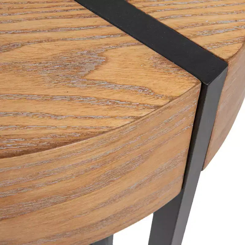 Mesa de centro de madera marrón y negra con patas de horquilla de hierro (requiere montaje de 1 persona)