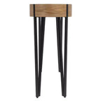 Mesa de centro de madera marrón y negra con patas de horquilla de hierro (requiere montaje de 1 persona)