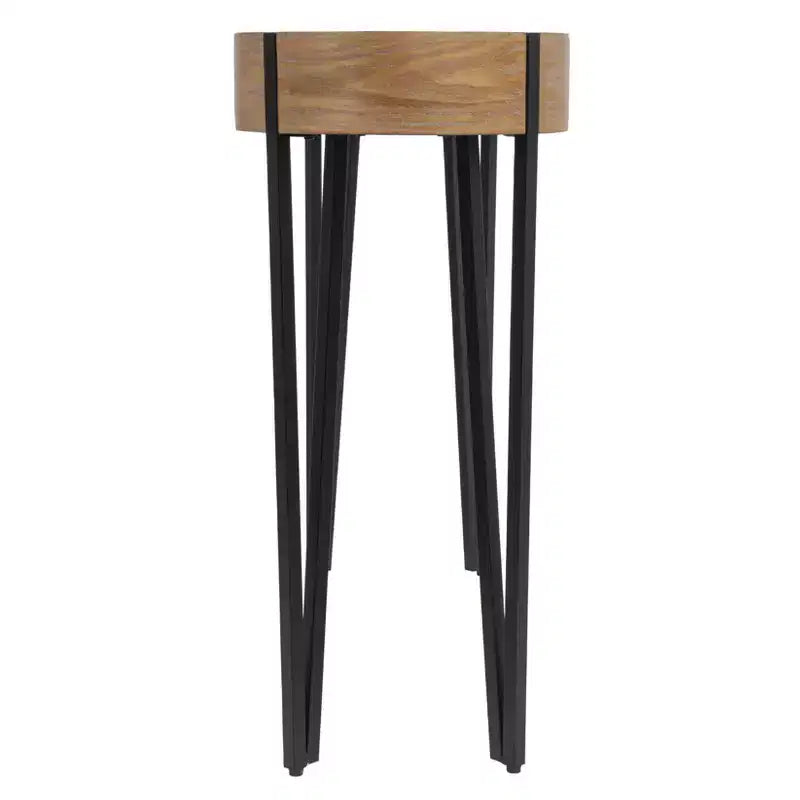Mesa de centro de madera marrón y negra con patas de horquilla de hierro (requiere montaje de 1 persona)