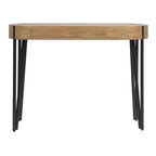 Mesa de centro de madera marrón y negra con patas de horquilla de hierro (requiere montaje de 1 persona)