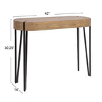 Mesa de centro de madera marrón y negra con patas de horquilla de hierro (requiere montaje de 1 persona)