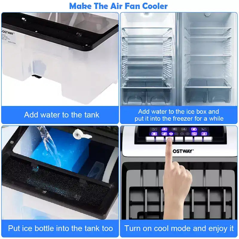 Refroidisseur d'air évaporatif portable Costway Ventilateur avec fonction anionique et humidificateur, avec télécommande