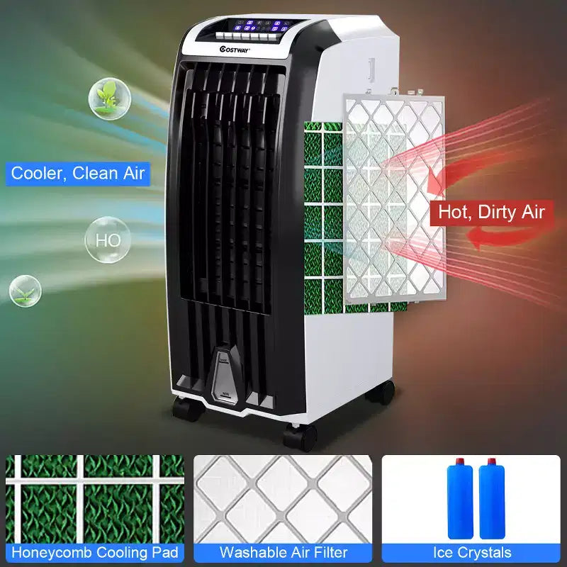 Refroidisseur d'air évaporatif portable Costway Ventilateur avec fonction anionique et humidificateur, avec télécommande