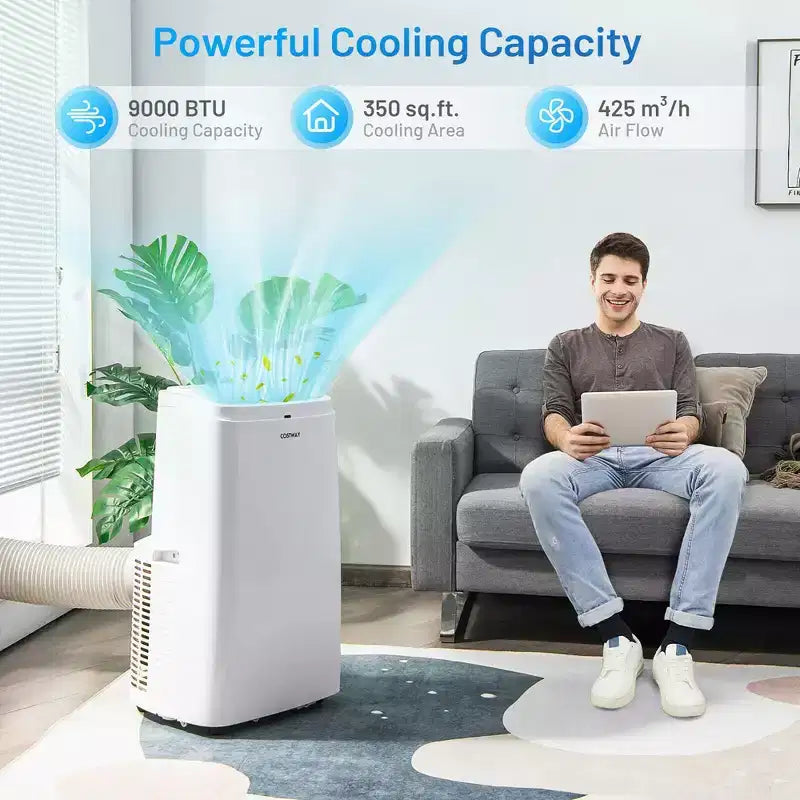 Costway Climatiseur portable 6350 BTU (9000 BTU ASHRAE) 3-en-1 ventilateur rafraîchisseur d'air déshumidificateur avec télécommande