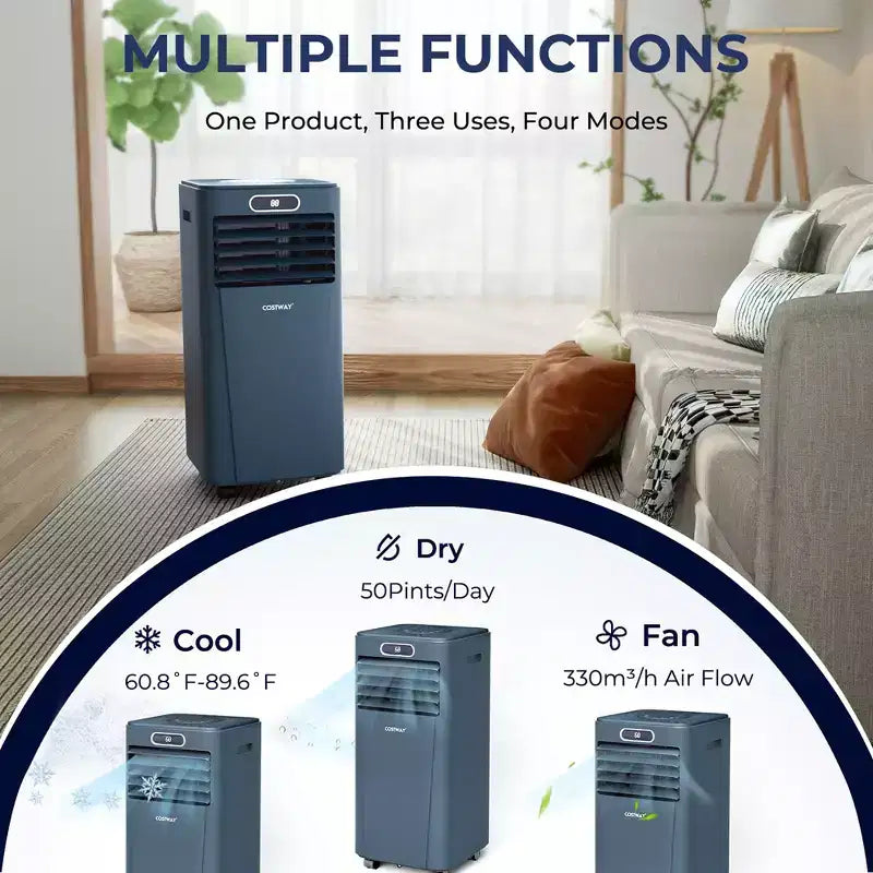 Climatiseur portable Costway 6000 BTU (10000 BTU ASHRAE) avec télécommande, refroidisseur d'air 3-en-1 avec fonction de déshumidification