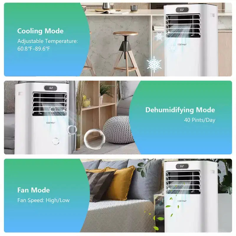 Climatiseur portable Costway 5000 BTU (8000 BTU ASHRAE) avec télécommande, refroidisseur d'air 3-en-1 avec séchage