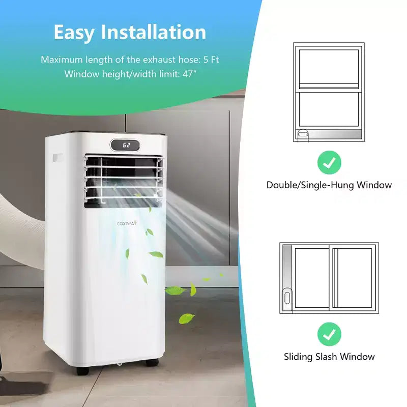Climatiseur portable Costway 5000 BTU (8000 BTU ASHRAE) avec télécommande, refroidisseur d'air 3-en-1 avec séchage