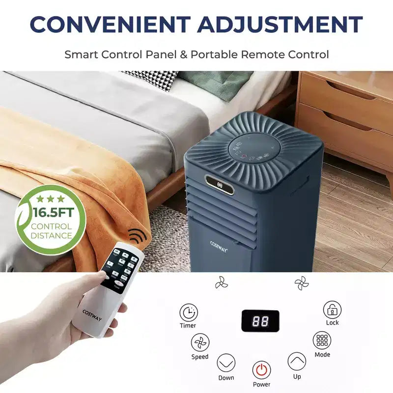 Climatiseur portable Costway 5000 BTU (8000 BTU ASHRAE) avec télécommande, refroidisseur d'air 3-en-1 avec séchage