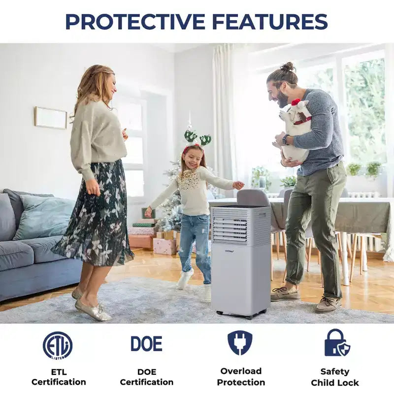 Climatiseur portable Costway 10000 BTU ASHRAE 3-en-1 avec déshumidificateur et mode ventilateur