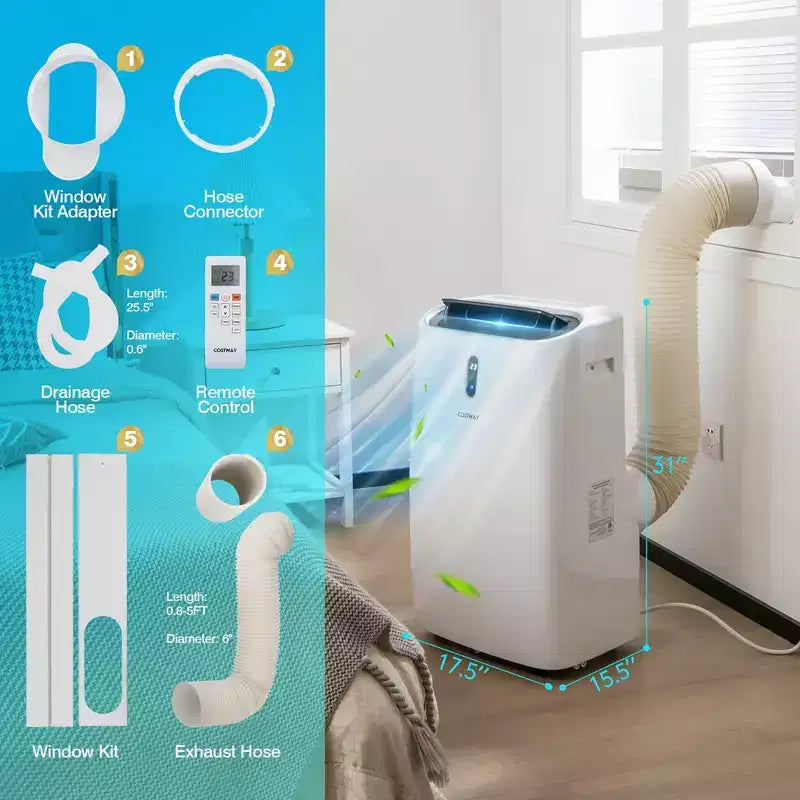 Climatiseur portable 4-en-1 Costway 8800 BTU (12000 BTU ASHRAE) avec contrôle intelligent APP et WiFi