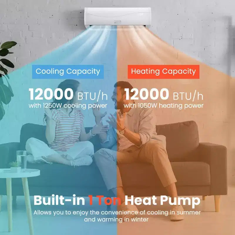 Costway Climatiseur et Chauffage Mini Split Sans Conduit 12000 BTU 17 SEER2 70 m²