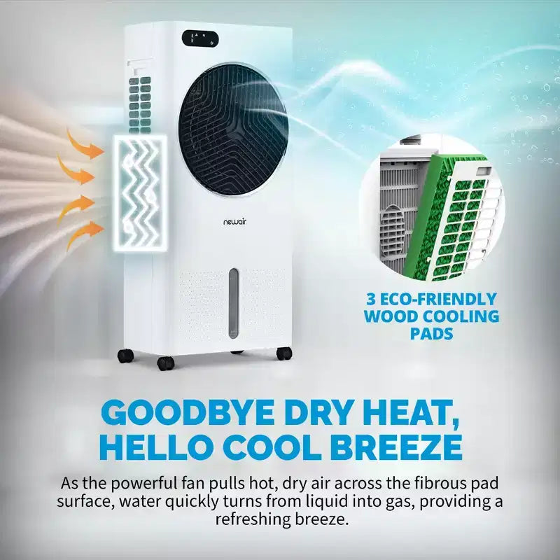 Refroidisseur d'air évaporatif et ventilateur portable Newair, refroidisseur par évaporation 1600 CFM, chambre à glaçons à chargement par le haut, réservoir d'eau amovible de 12 litres