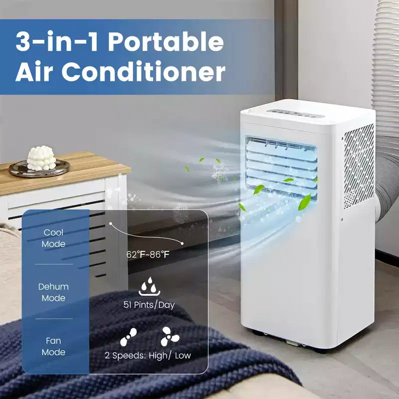 Costway Climatiseur portable 3-en-1 5000 BTU (8000 BTU ASHRAE) avec modes Froid, Déshumidification, Ventilation et Nuit