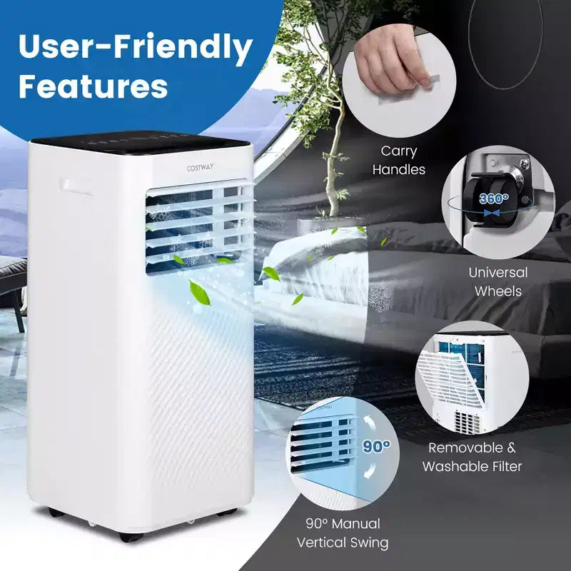 Climatiseur portable 4-en-1 Costway 5000 BTU (8000 BTU ASHRAE) avec ventilateur froid, déshumidificateur et mode veille