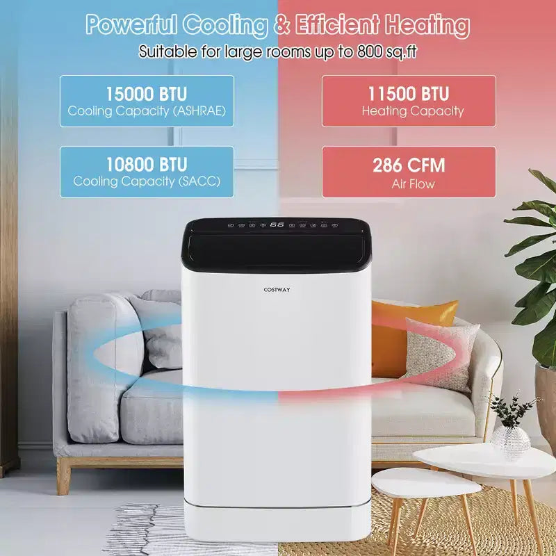 Costway Climatiseur portable 15000 BTU avec télécommande et contrôle par application, ventilateur de refroidissement, fonction chauffage et déshumidificateur