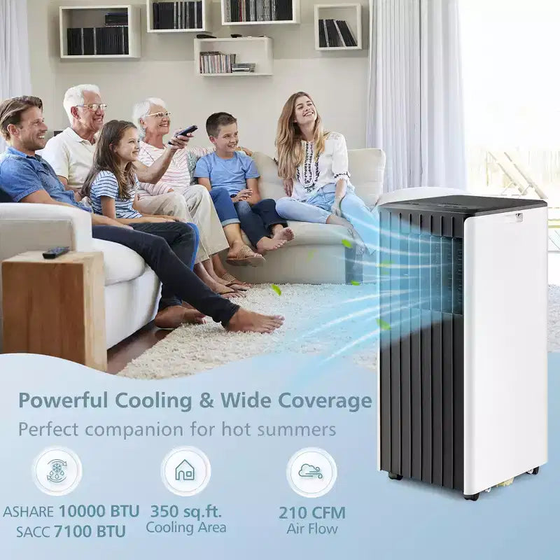 Climatiseur Portable Costway 7100 BTU (10000 BTU ASHARE) Unité AC 3-en-1 avec Refroidissement Déshumidification Ventilation Mode Veille