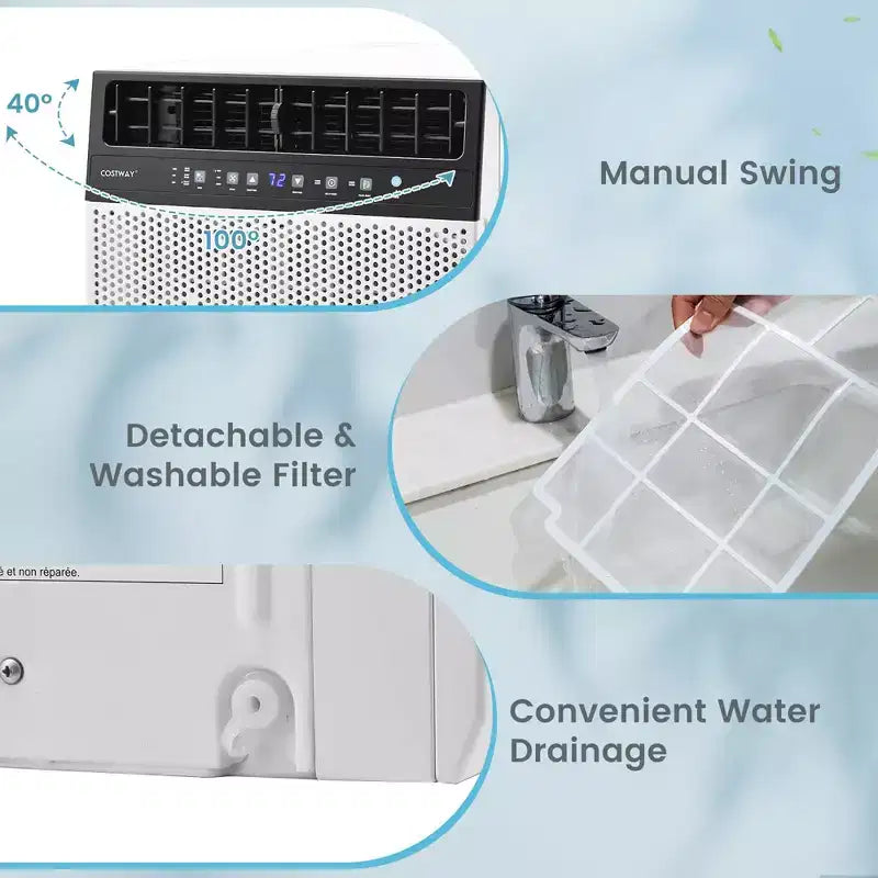 Climatiseur de fenêtre Costway 8100 BTU (12000 BTU Ashrae) avec télécommande, panneau de commande LED, jusqu'à 37 m²