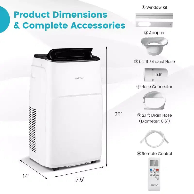 Climatiseur portable Costway 13 000 BTU avec fonctions de refroidissement, ventilation, chauffage et déshumidification