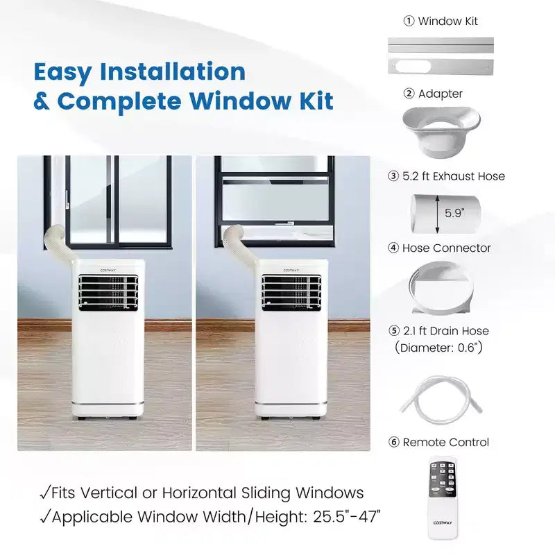 Climatiseur portable 8000 BTU Costway avec déshumidificateur et mode ventilateur, jusqu'à 23 m²