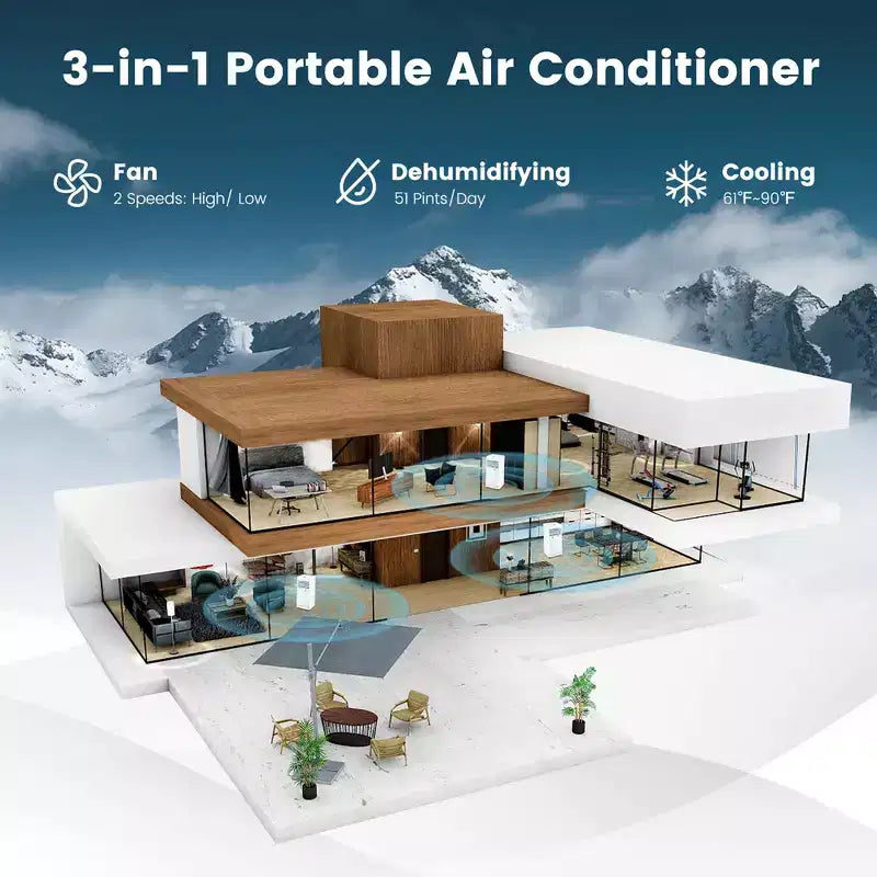 Climatiseur portable Costway 6000 BTU (10000 BTU ASHRAE) avec mode déshumidificateur et ventilateur, jusqu'à 32,5 m²