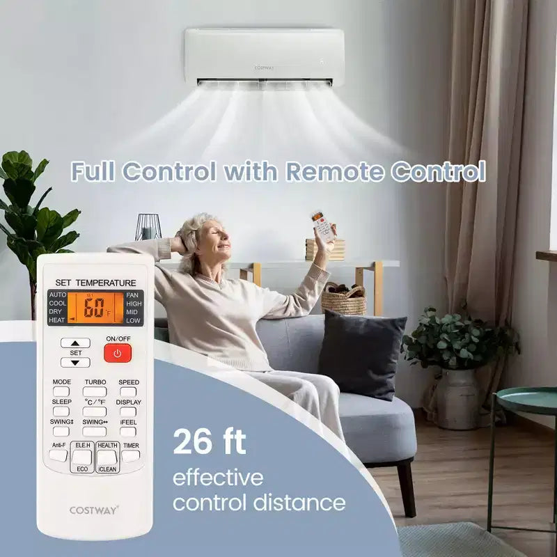 Climatiseur mural Costway 18 000 BTU avec thermopompe et télécommande