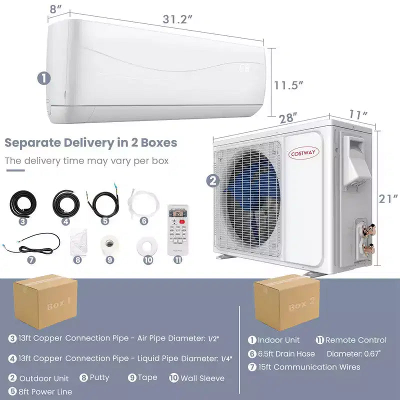 Climatiseur et Chauffage Split Mural Costway 9000 BTU avec Télécommande