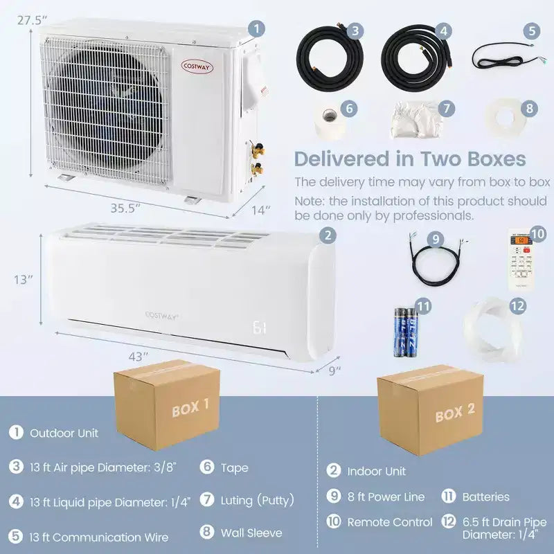 Climatiseur split Costway 24 000 BTU avec thermopompe et télécommande Alexa Google Home