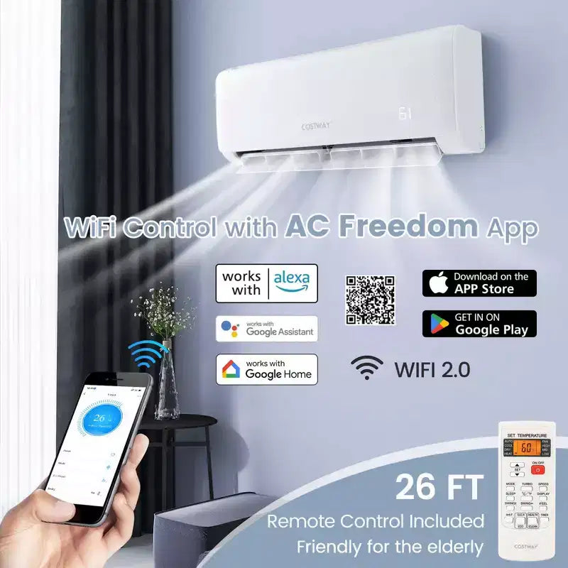 Climatiseur split Costway 24 000 BTU avec thermopompe et télécommande Alexa Google Home
