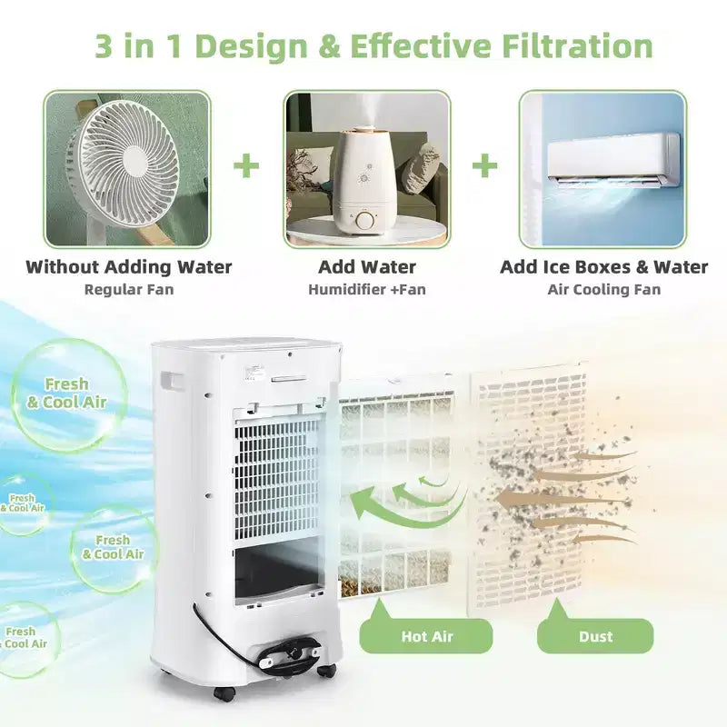 Refroidisseur d'air par évaporation Costway 4-en-1 avec humidificateur portable, minuterie, 3 modes et vitesses