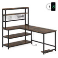 Lantine 55.11 Computer Desk with Wireless Charging 5 Storage Shelves, Office Desk Study Table Writing Desk with Hutch for Home Office