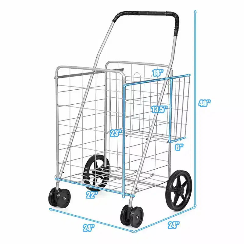 Carrito de Compras Plegable Negro / Plateado con Ruedas Giratorias – 1 Persona