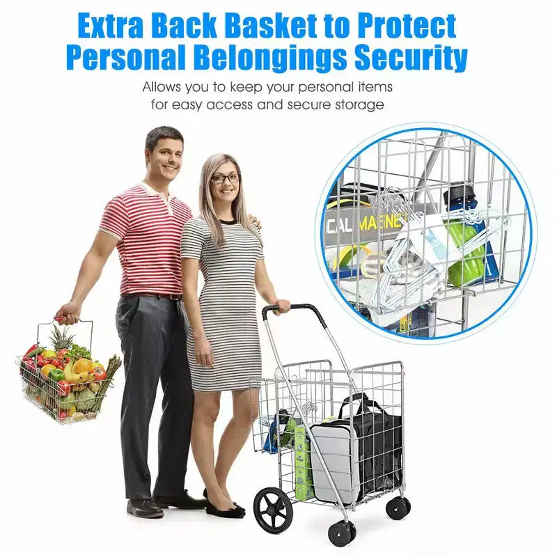 Carrito de Compras Plegable Negro / Plateado con Ruedas Giratorias – 1 Persona