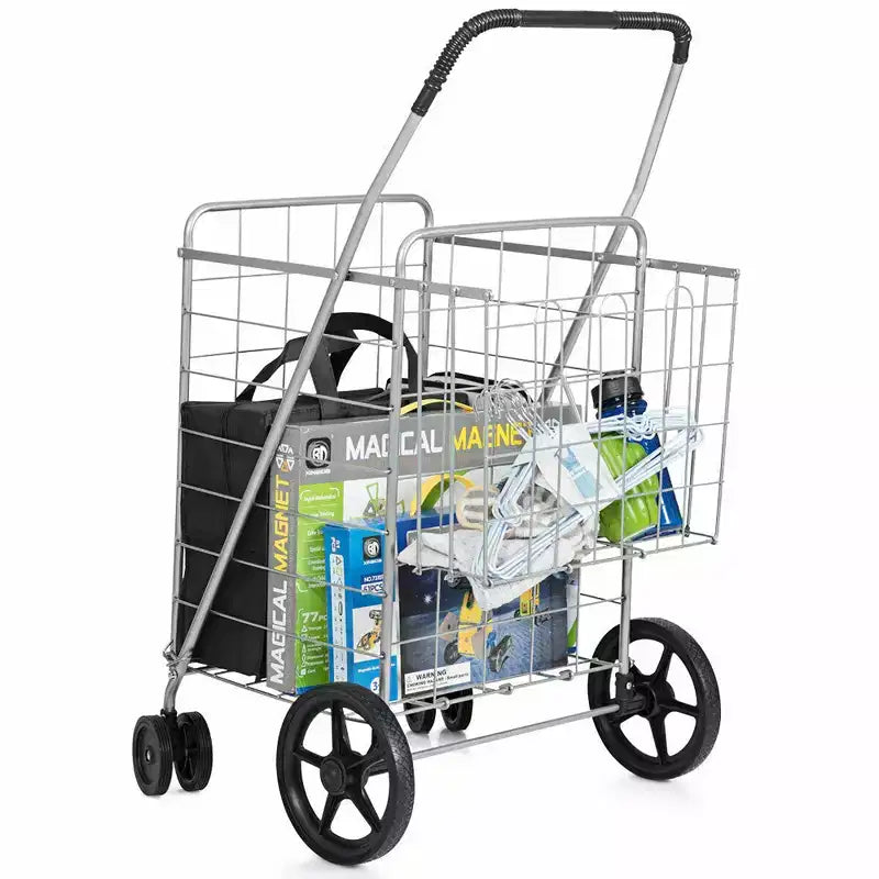 Carrito de Compras Plegable Negro / Plateado con Ruedas Giratorias – 1 Persona