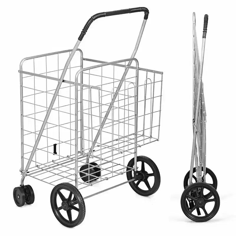 Carrito de Compras Plegable Negro / Plateado con Ruedas Giratorias – 1 Persona