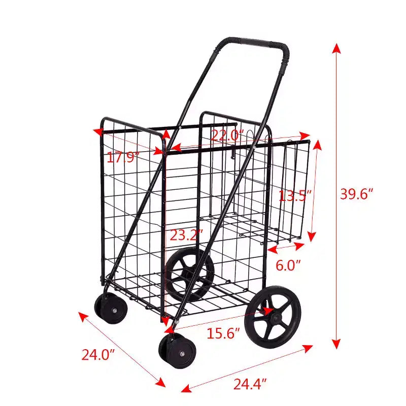 Carrito de Compras Plegable Negro / Plateado con Ruedas Giratorias – 1 Persona