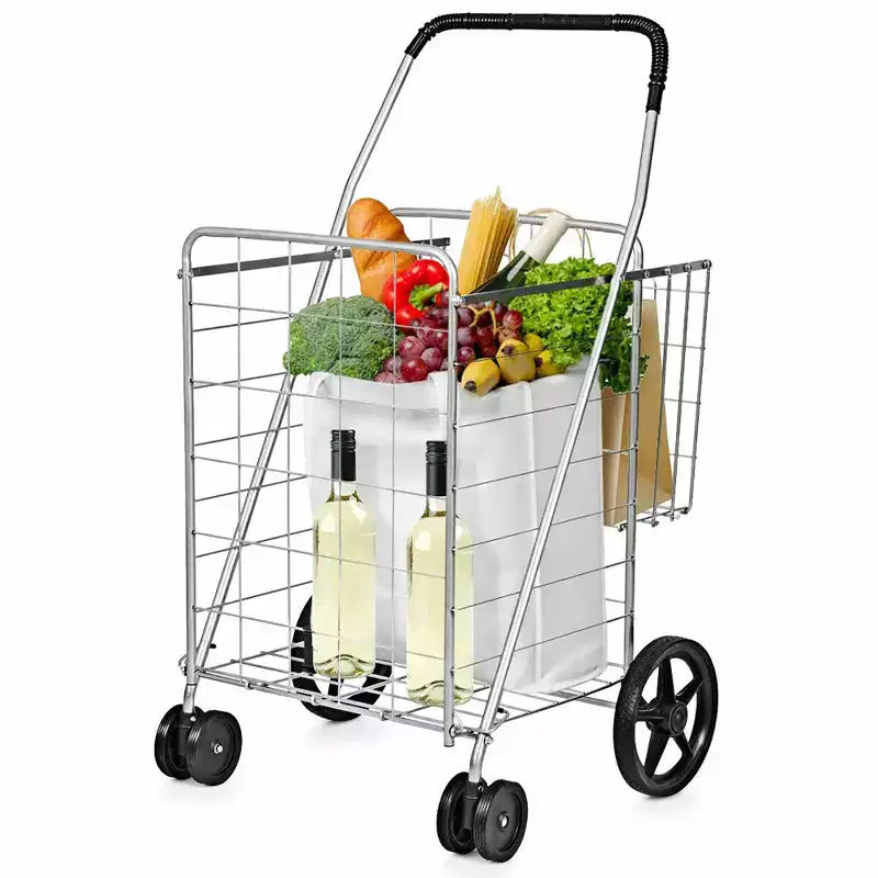 Carrito de Compras Plegable Negro / Plateado con Ruedas Giratorias – 1 Persona