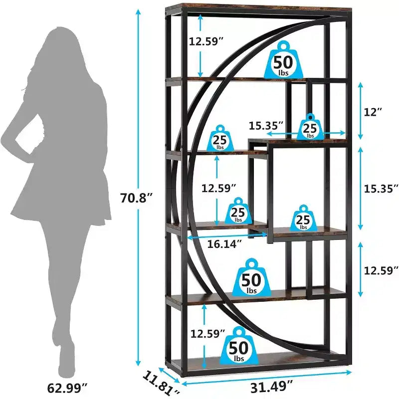 Estantería de 5 niveles de 180 cm de alto, marrón rústico/blanco, 1 ud./2 uds.
