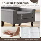 Sillón gris de mediados de siglo, individual, lino y madera de caucho