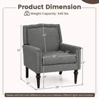 Sillón gris de mediados de siglo, individual, lino y madera de caucho
