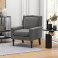 Sillón gris de mediados de siglo, individual, lino y madera de caucho