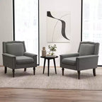 Sillón gris de mediados de siglo, individual, lino y madera de caucho
