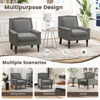 Sillón gris de mediados de siglo, individual, lino y madera de caucho